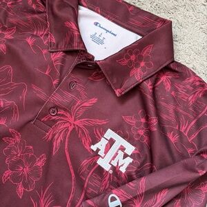 Texas A&M Aggies Polo Shirt Mens Large Maroon Floral Champion